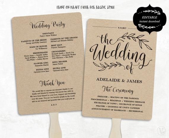 Printable Wedding Program Template Fan Wedding by VineWedding