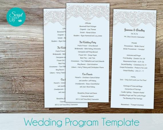 Lace Wedding Program Template Double Sided FREE Color