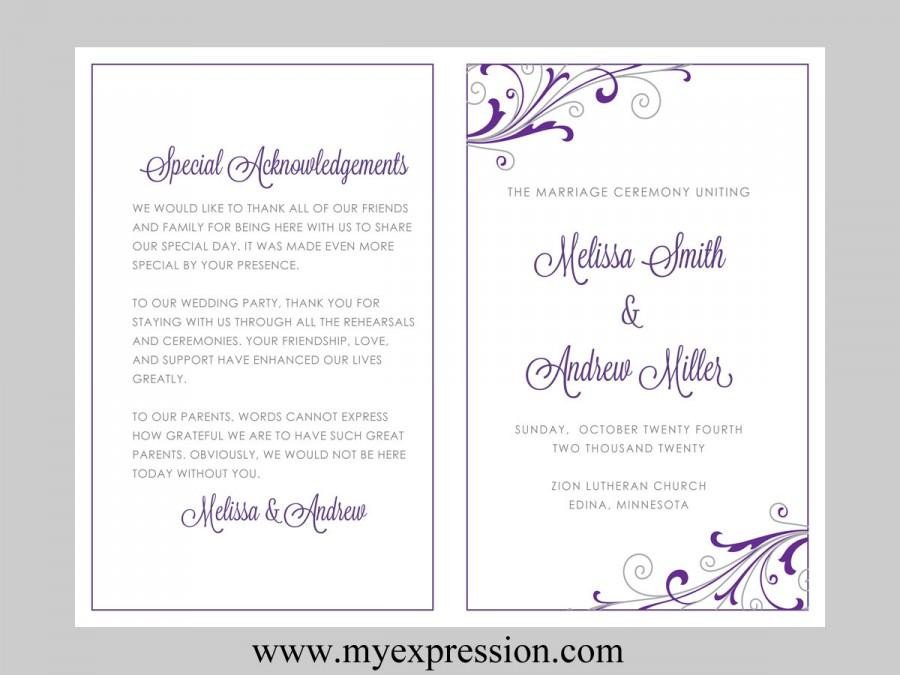 Wedding Program Template – Swirl And Flourish Purple