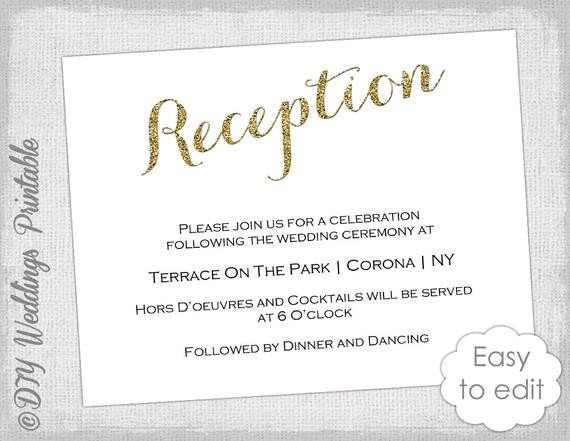 Wedding Reception invitation template DIY Gold
