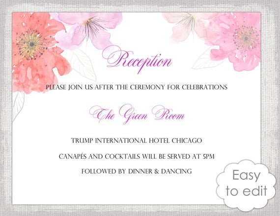 Wedding Reception invitation template DIY printable
