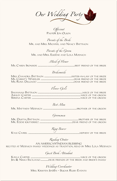 Wedding Ceremony Programs Wording Examples