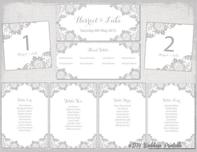 Wedding Seating Chart Template Silver Gray "Antique Lace