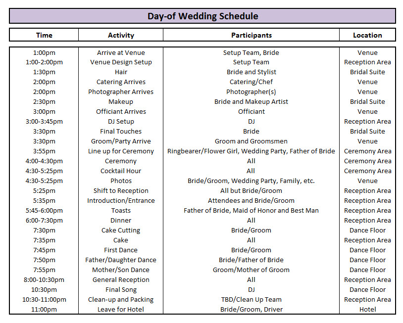 Wedding Day Schedule on Pinterest