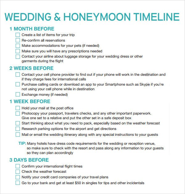 Wedding Timeline Template 5 Download Documents in PDF