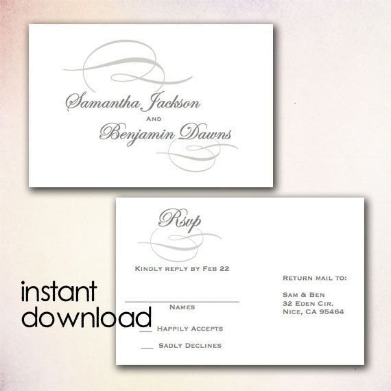 DIY Wedding RSVP Postcard Template Instant Download