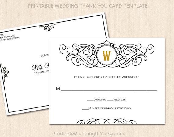 Printable wedding RSVP postcard template Editable wedding