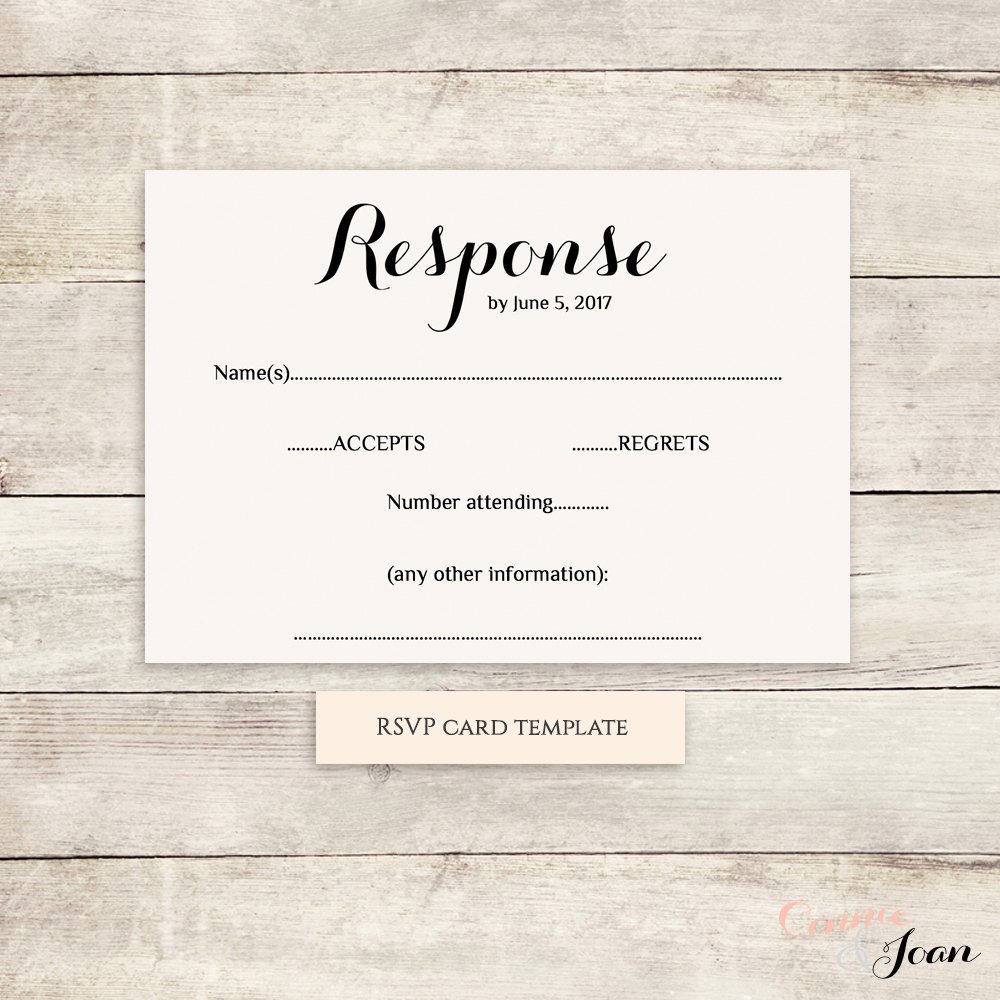 Printable Wedding RSVP Template RSVP card Byron Any