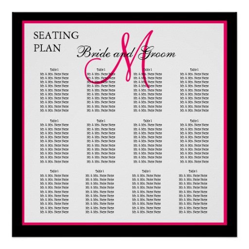 Pink Template Monogram Wedding Seating Chart Poster