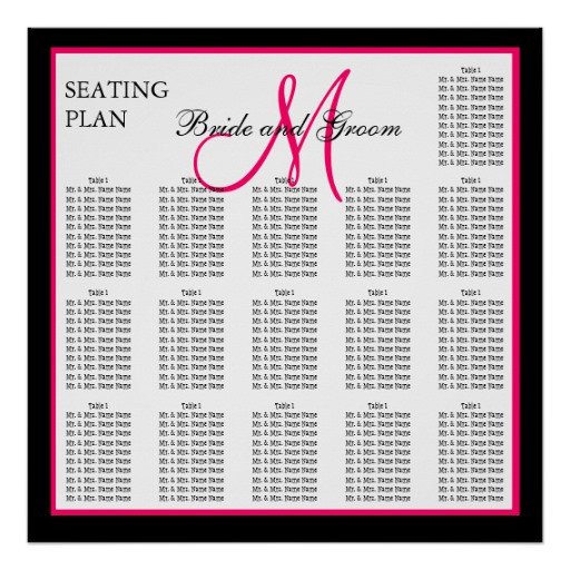 Pink Template Monogram Wedding Seating Chart Poster