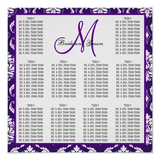 Template Wedding Seating Chart Purple Damask Poster