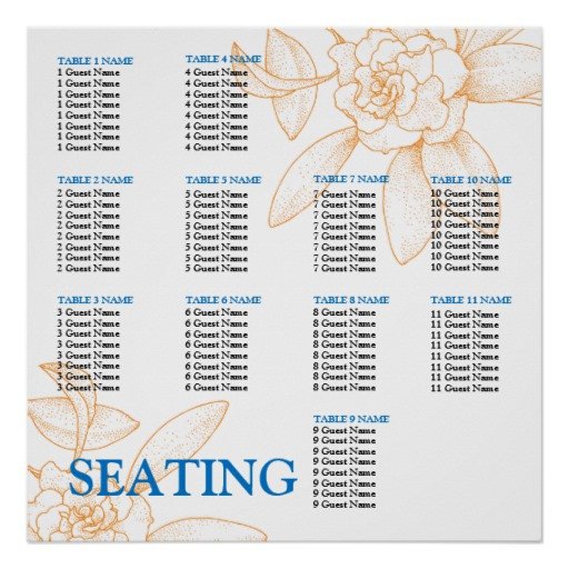 Wedding Reception Seating Chart Template Poster