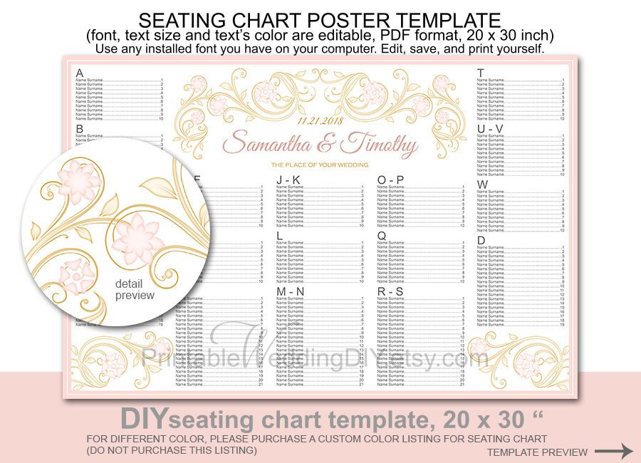 Wedding seating chart poster template printable DIY reception
