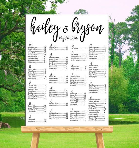 Wedding Seating Chart Printable Alphabetical or By Table