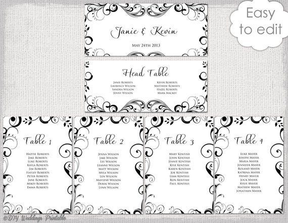 Wedding seating chart template Black and white