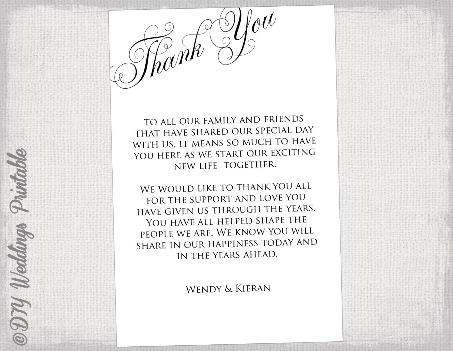 Printable Thank you card template black & white wedding thank