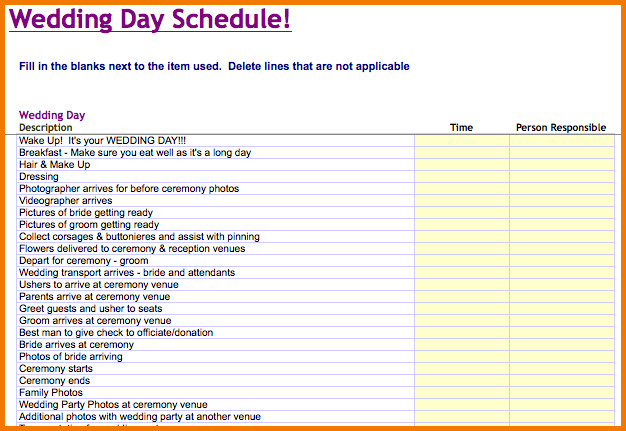 Wedding Day Timeline Template