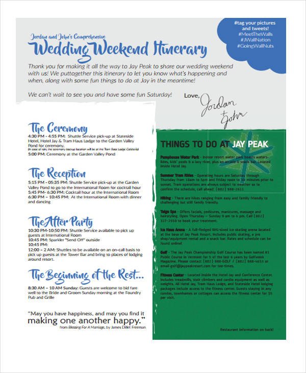 5 Weekend Itinerary Templates Free Sample Example