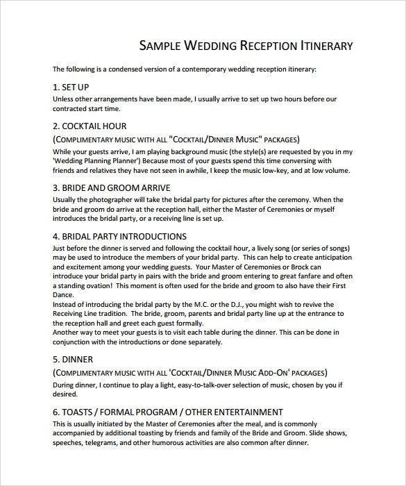 Sample Wedding Weekend Itinerary Template 12 Documents