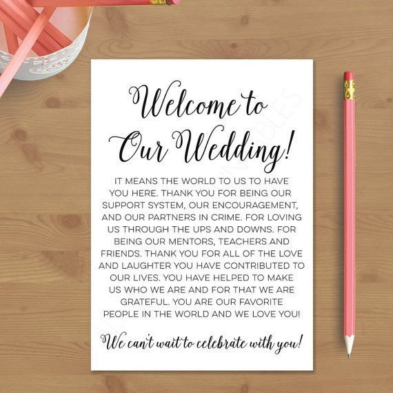 Printable Wedding Wel e Letter Instant Download