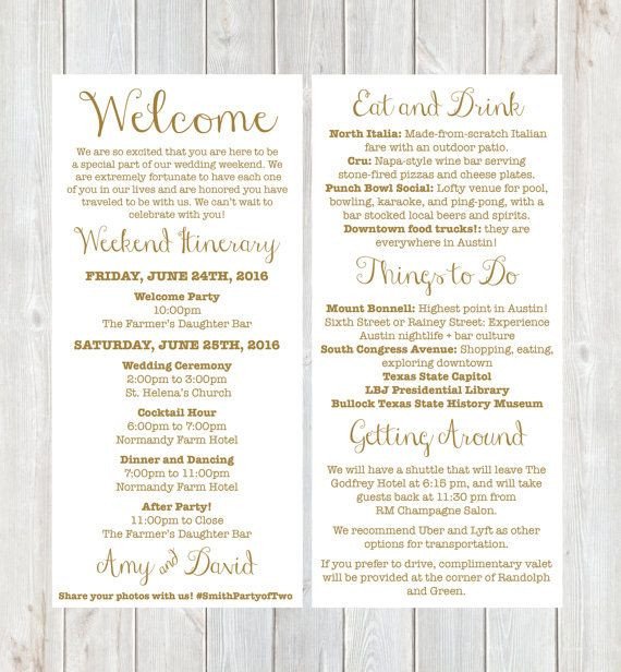 Wel e Letter Weekend Itinerary Wedding Itinerary by