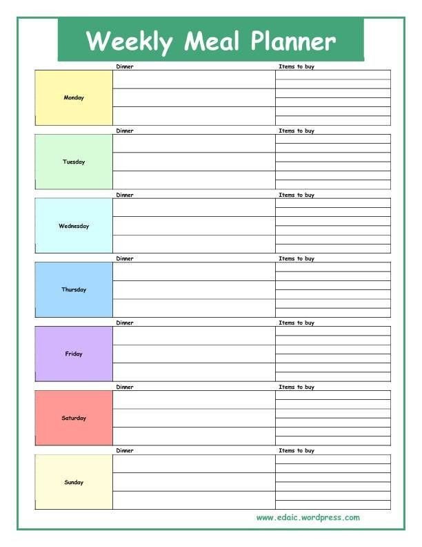 Image result for weekly meal planner template word