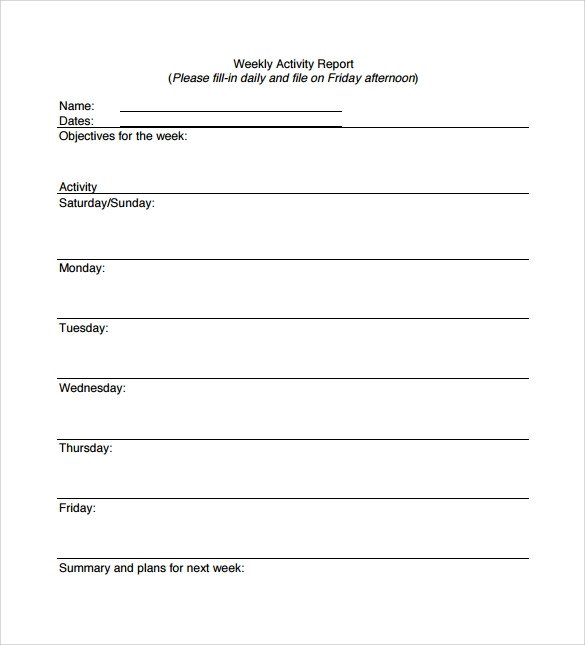 20 Sample Weekly Activity Reports PDF Word Apple