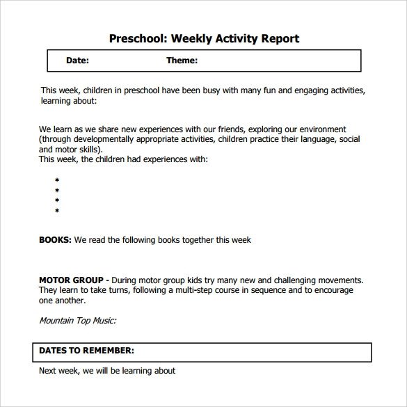 20 Sample Weekly Activity Reports PDF Word Apple