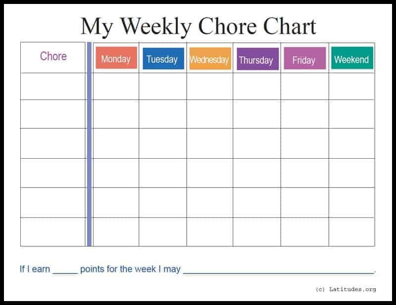 FREE Weekly Chore Chart Colorful