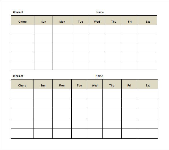 Weekly Chore Chart Template – 11 Free Word Excel PDF