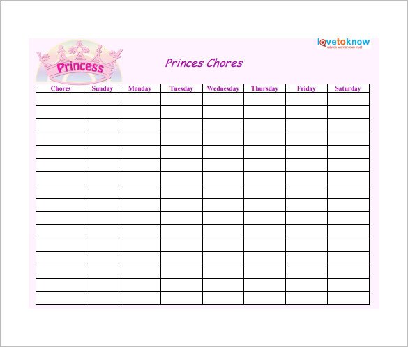 Weekly Chore Chart Template 24 Free Word Excel PDF