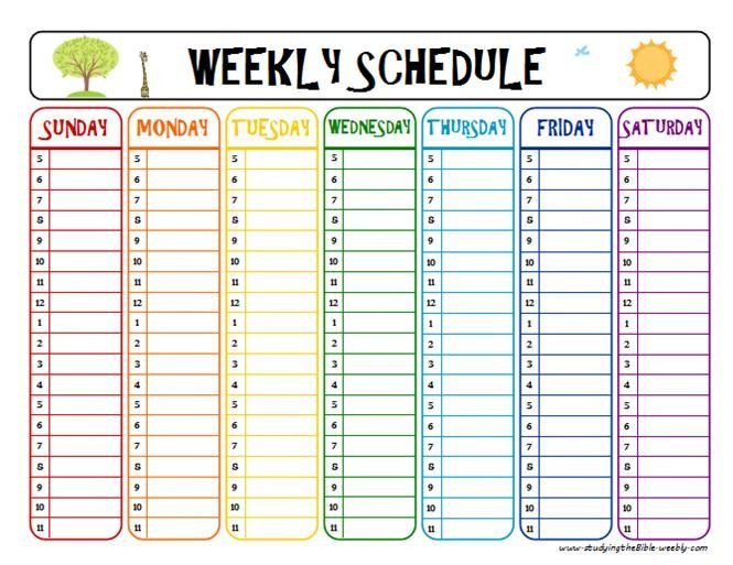 printable week schedule to help with homework and after