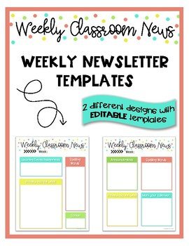 Weekly Classroom Newsletter Templates by Teaching is my