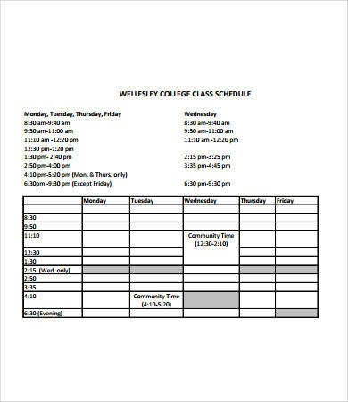 College Class Schedule Template 6 Free PDF Documents