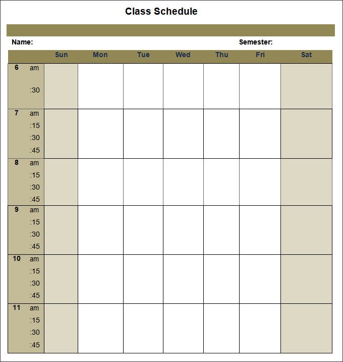 College Schedule Template 12 Free Word Excel PDF