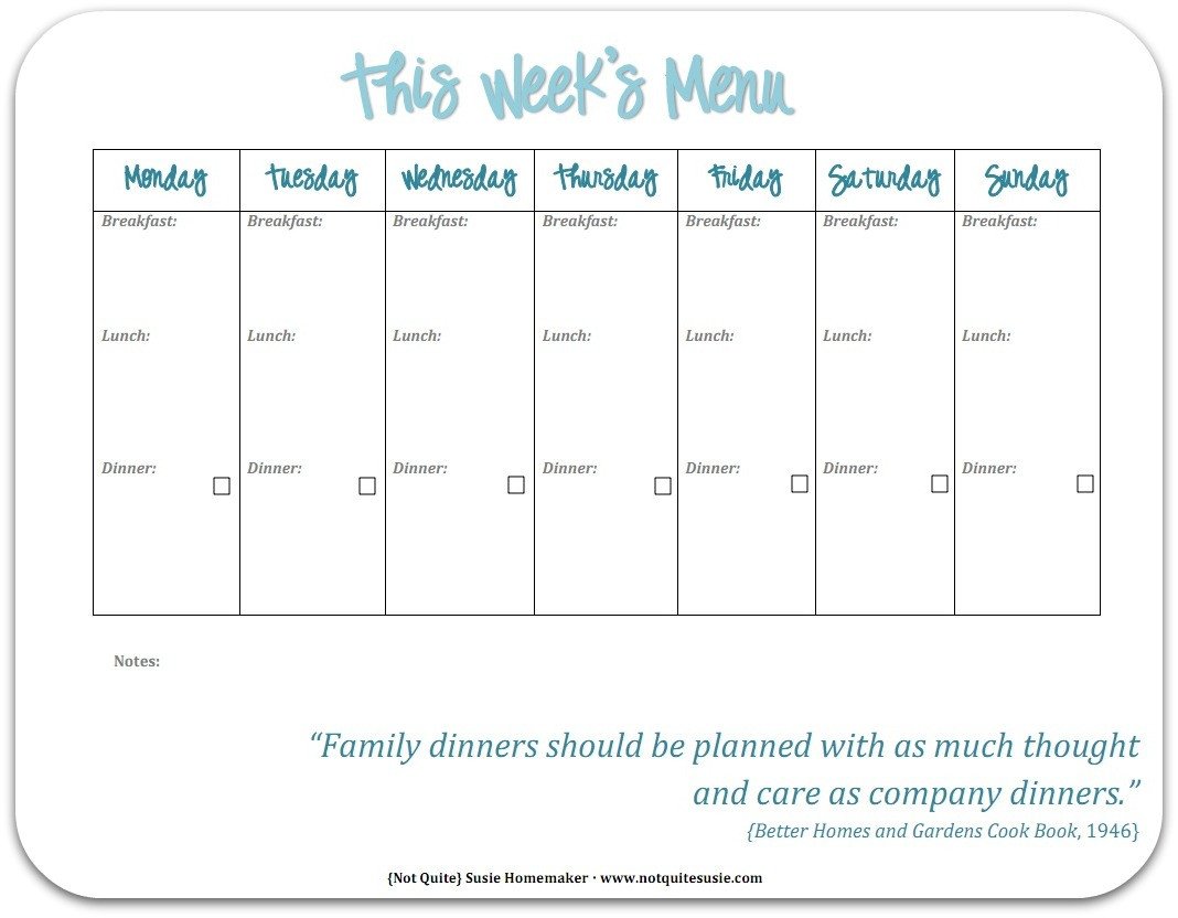 Free Printable Weekly Meal Planner Not Quite Susie