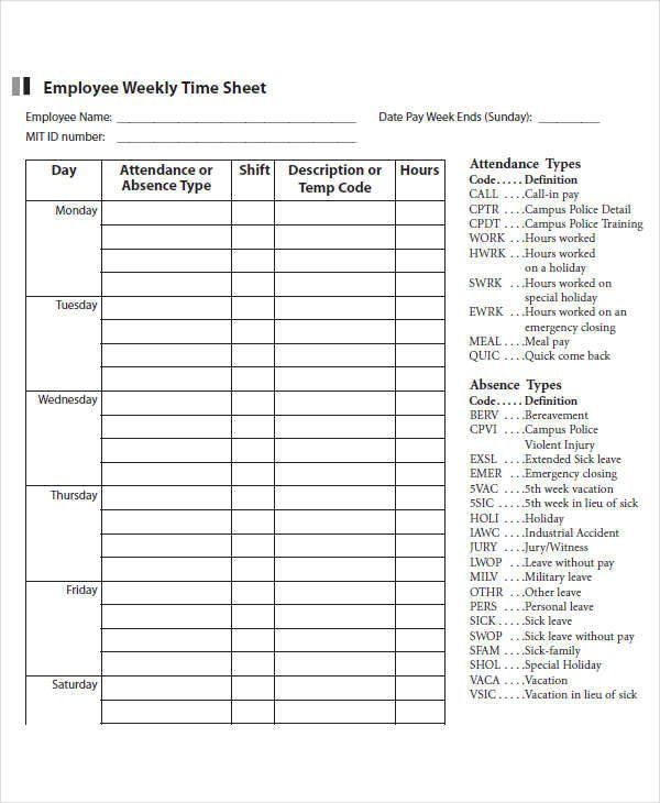 42 Timesheet Templates Docs Pages Word