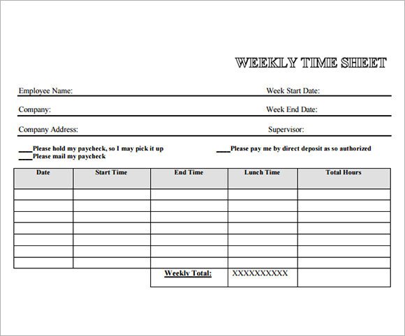 Employee Timesheet Sample 13 Documents in Word Excel PDF