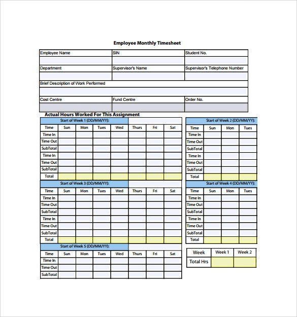 Monthly Timesheet Template 23 Download Free Documents