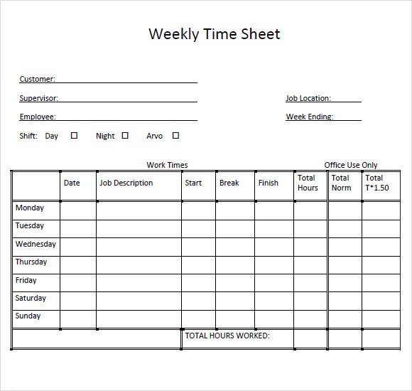 Sample Weekly Timesheet Template 9 Free Documents