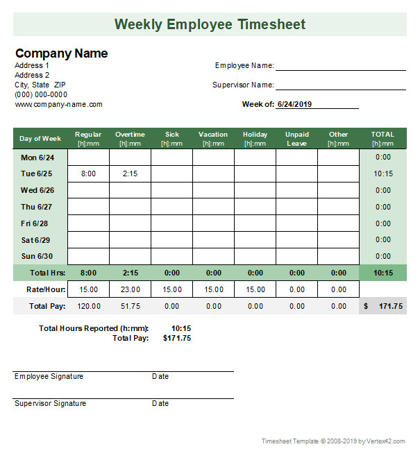 Timesheet Template Free Simple Time Sheet for Excel