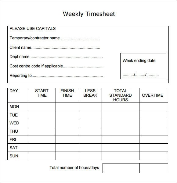 Weekly Timesheet Template 8 Free Download In PDF