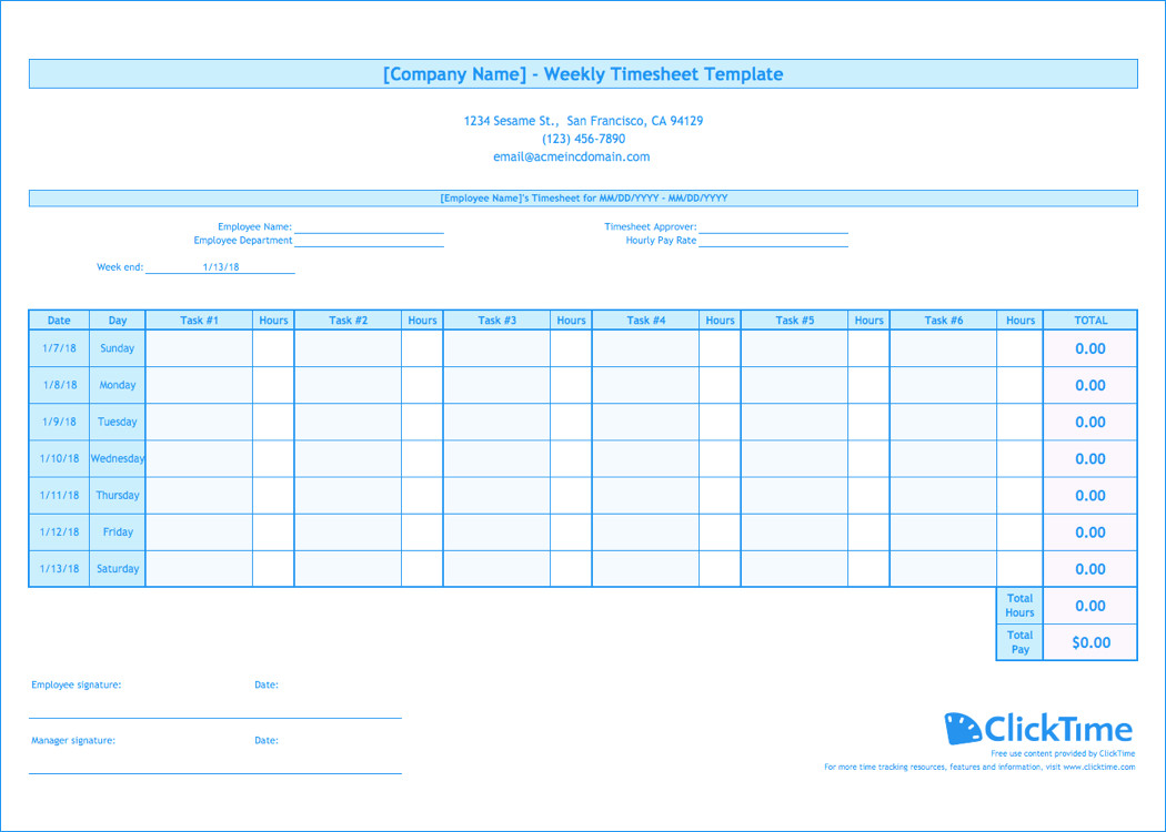 Weekly Timesheet Template Free Excel Timesheets