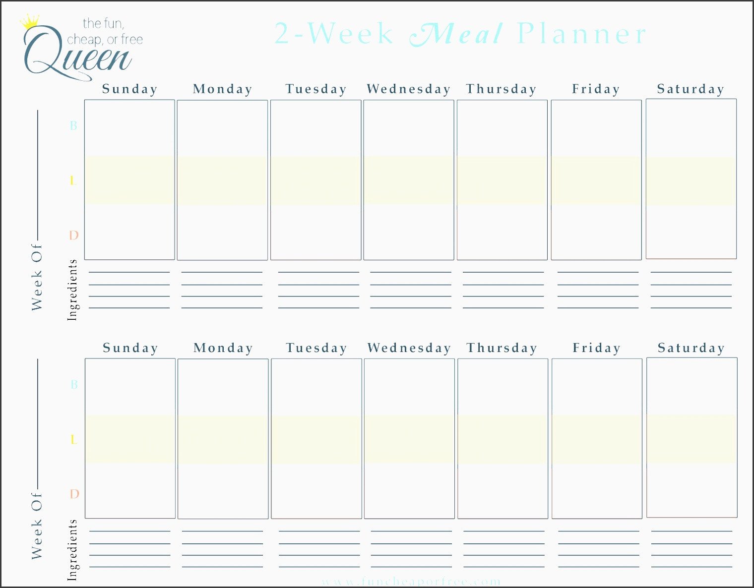 9 Free Weekly Meal Planner Layout In Excel format