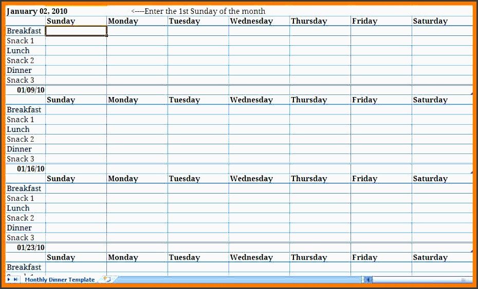 monthly meal plan excel template Archives
