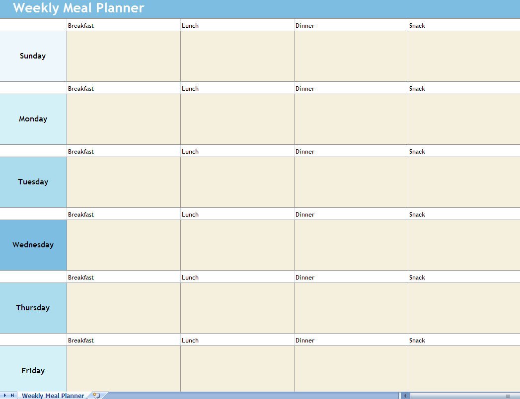 Weekly Meal Planner Excel Spreadsheet
