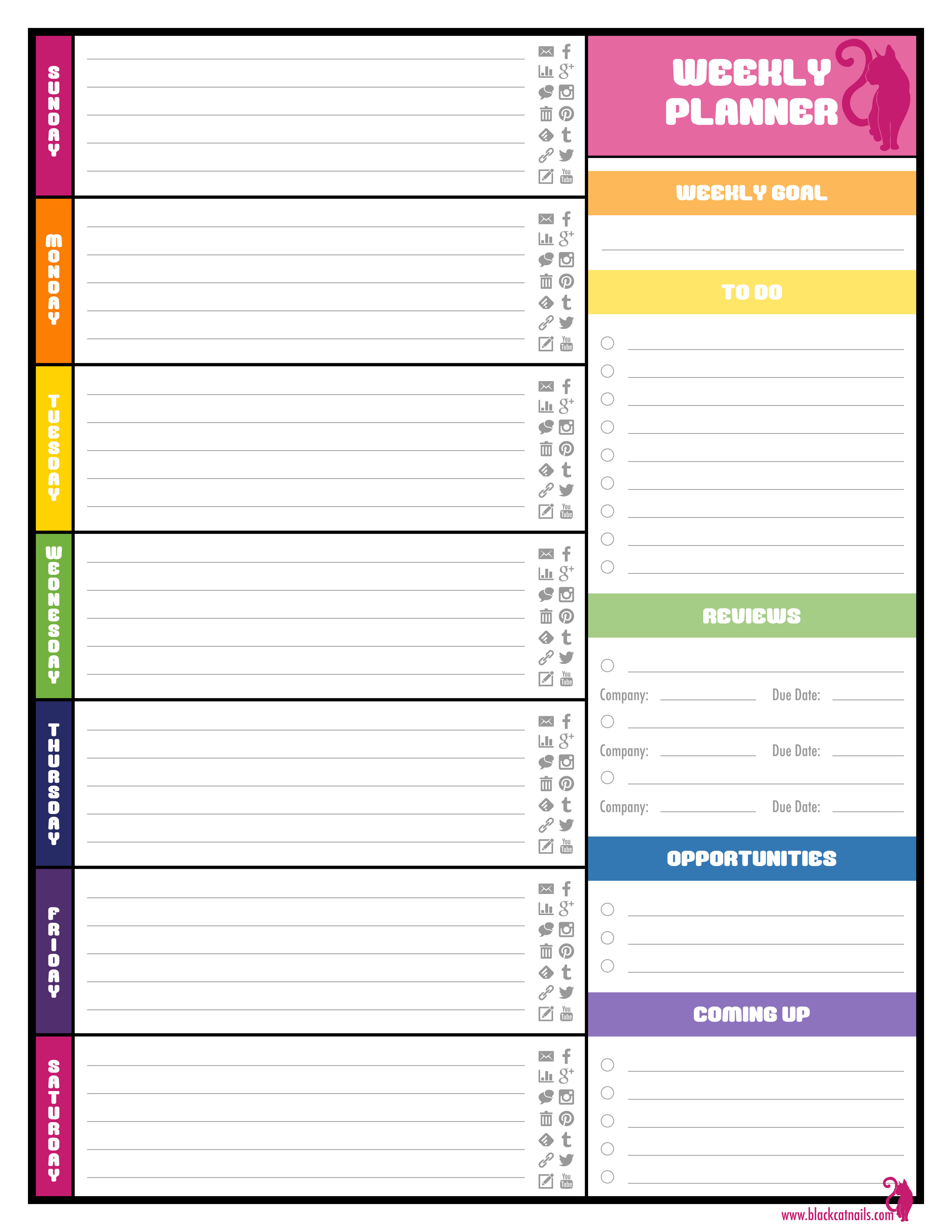 Colorful Weekly Blogging Planner Image