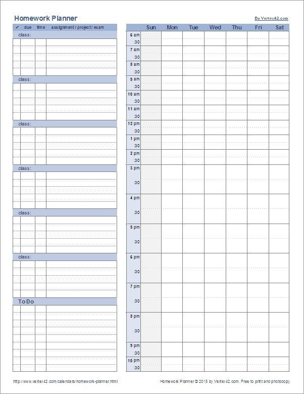 Download a free Homework Planner template for high school