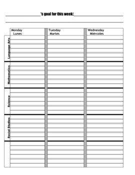 student Agenda weekly planner template including spelling