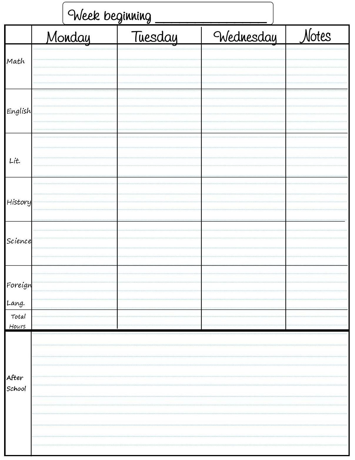 Student Planner Template Free Printable